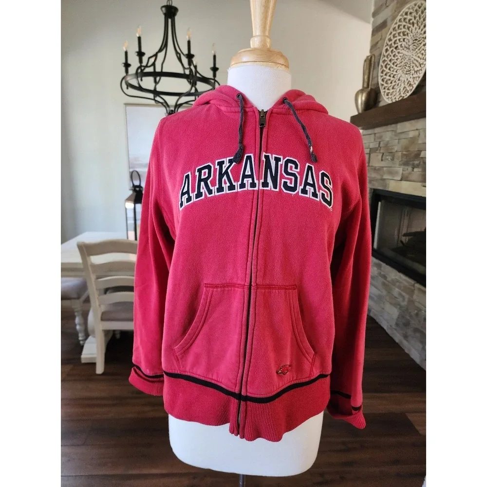 Vintage Arkansas Razorbacks Nike Hoodie‎ Full Zip Red College NCAA Sweatshirt